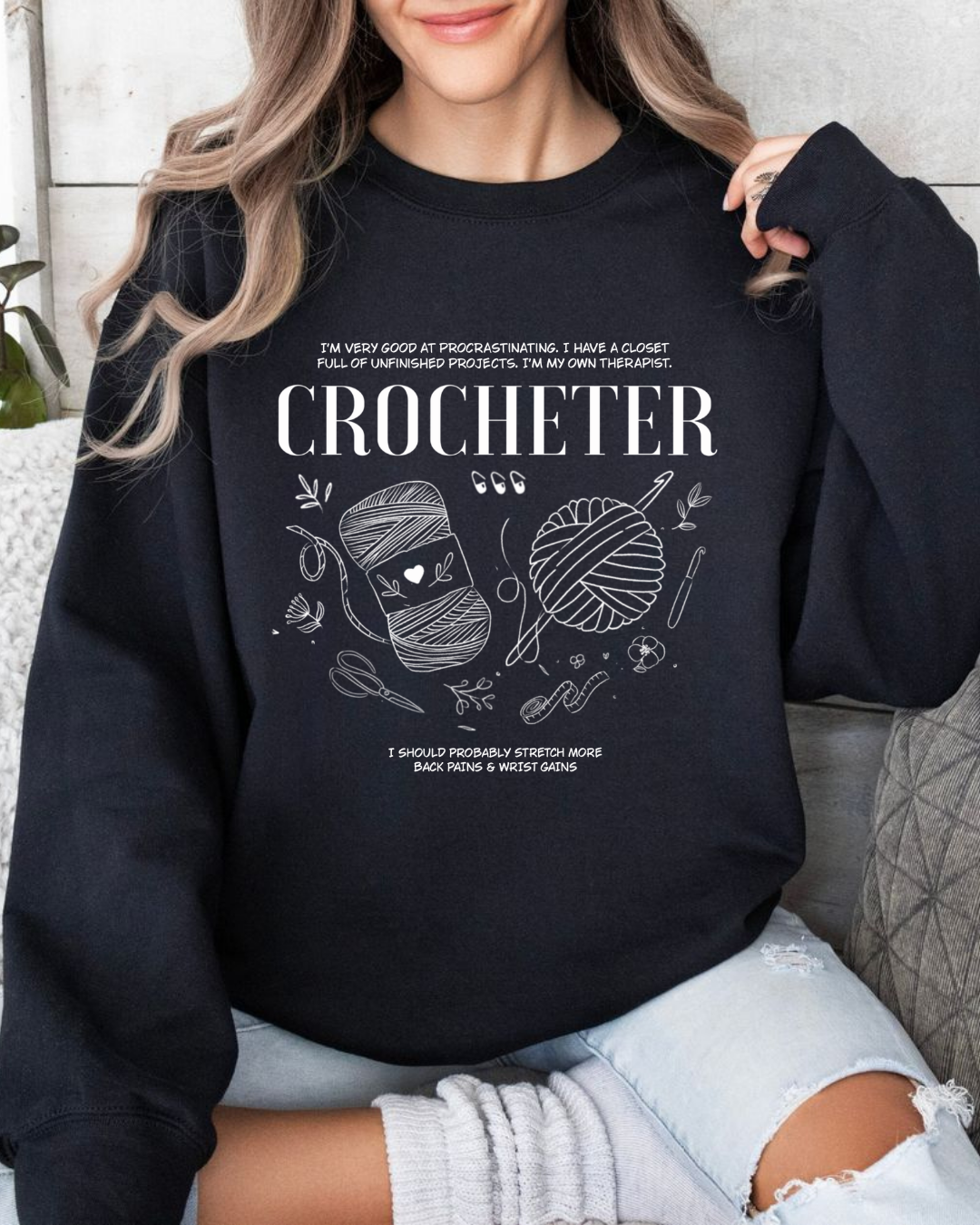 Moletom sem Capuz Crocheter - Preto